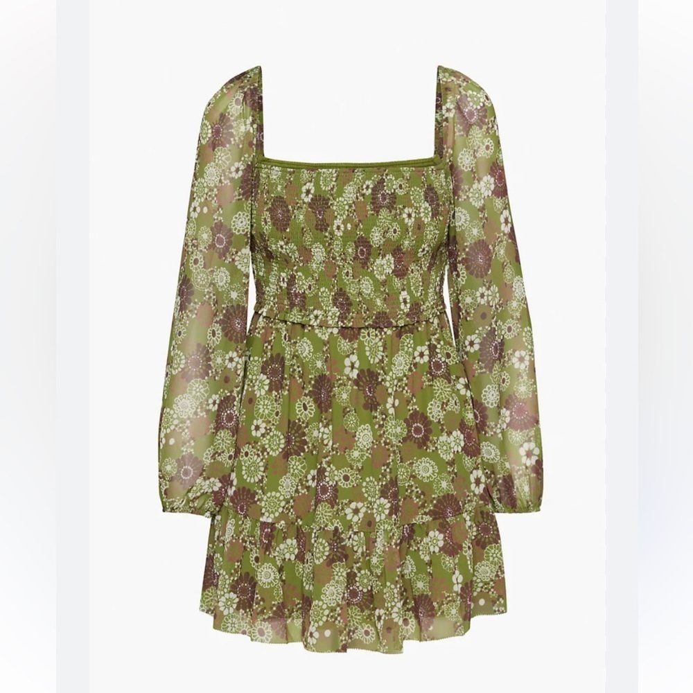 Aritzia Wilfred Tempest mini dress in Succulent Green floral print Size M
